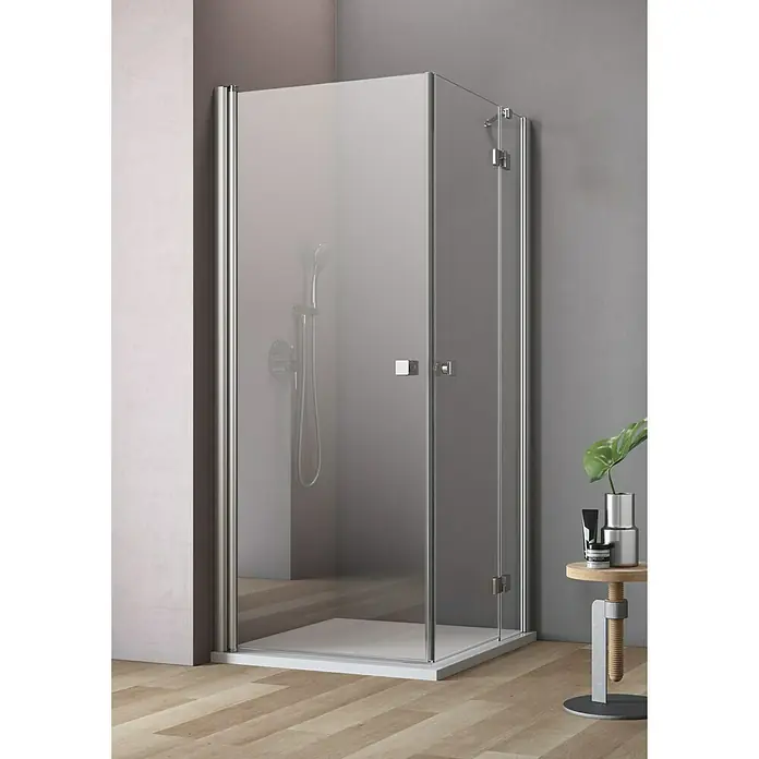 GEO Hit Eckdusche B-E130 - 100 x 80 x 202,2 cm, Unbeschichtet, Stärke: 6 mm, Silber - Vorderansicht
