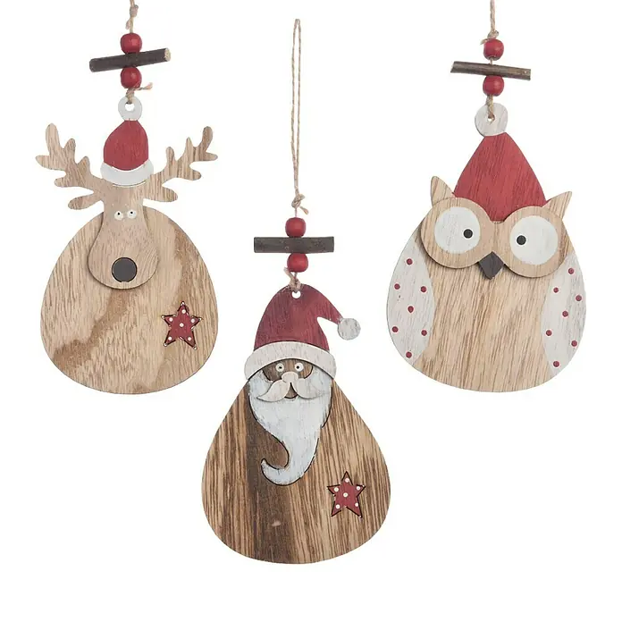 Adornos del árbol de Navidad madera - Marrón, Colores surtidos, Madera, 1 ud.