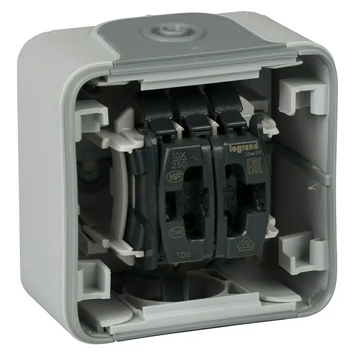 Legrand Interruptor/Conmutador doble Plexo - Gris, Montaje en la pared, IP55