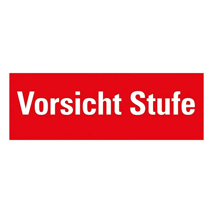Pickup Warnschild - Motiv: Vorsicht Stufe, L x B: 33 x 12 cm