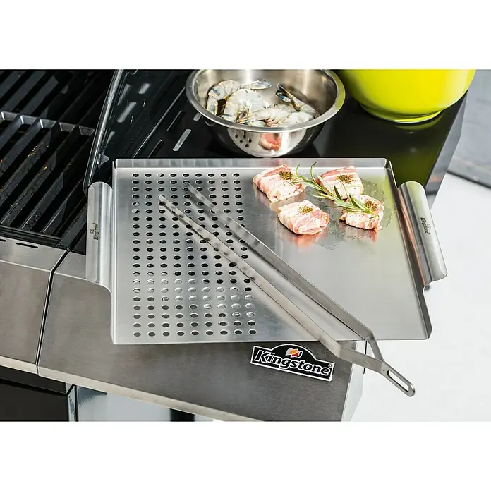 Kingstone Grillplaat - 38 x 31 x 3 cm, Roestvrij staal - Sfeeropname