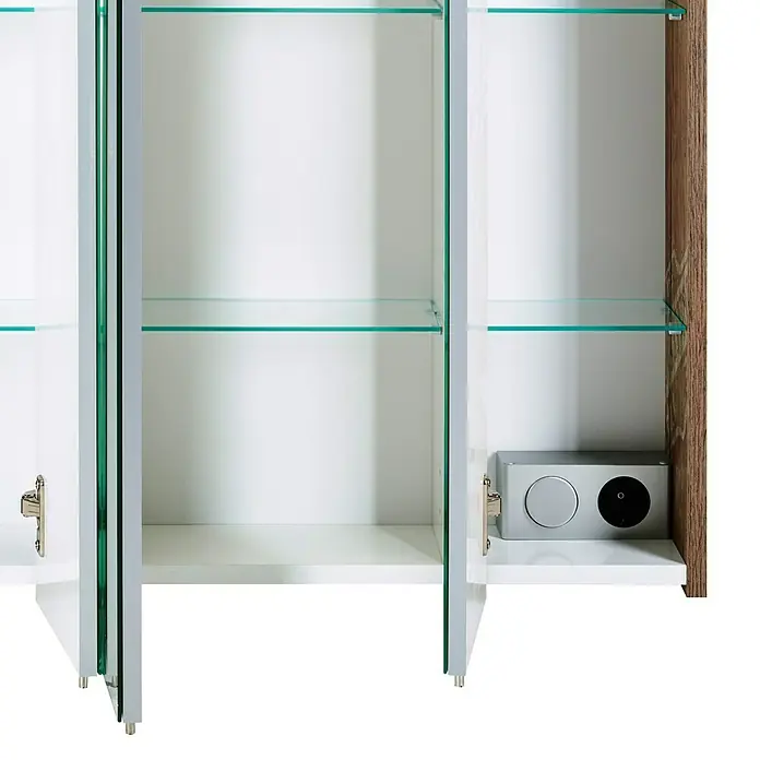 Schildmeyer LED-Spiegelschrank 700.1 Profil 1 - 70,5 x 72,5 cm, Mit Beleuchtung, Spanplatte, Wotaneiche - Detailaufnahme