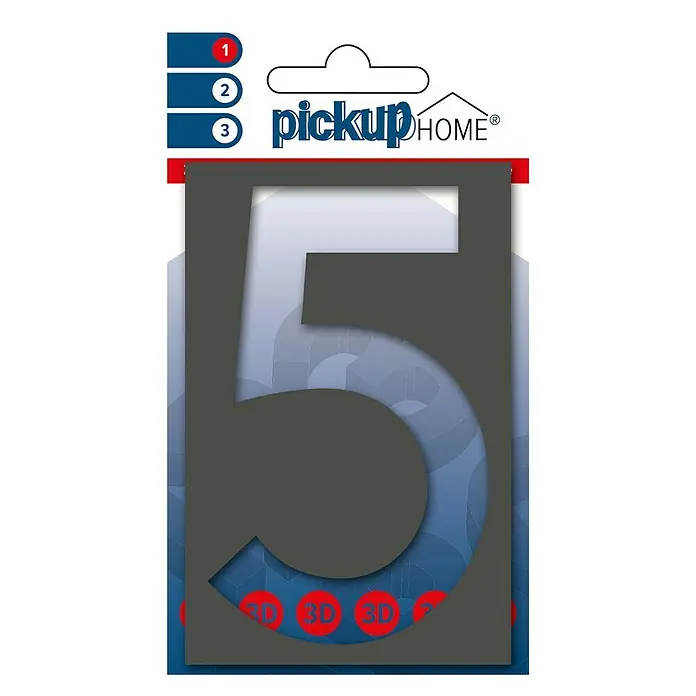 Pickup 3D Home Huisnummer - Hoogte: 10 cm, Motief: 5, Grijs, Kunststof, Zelfklevend