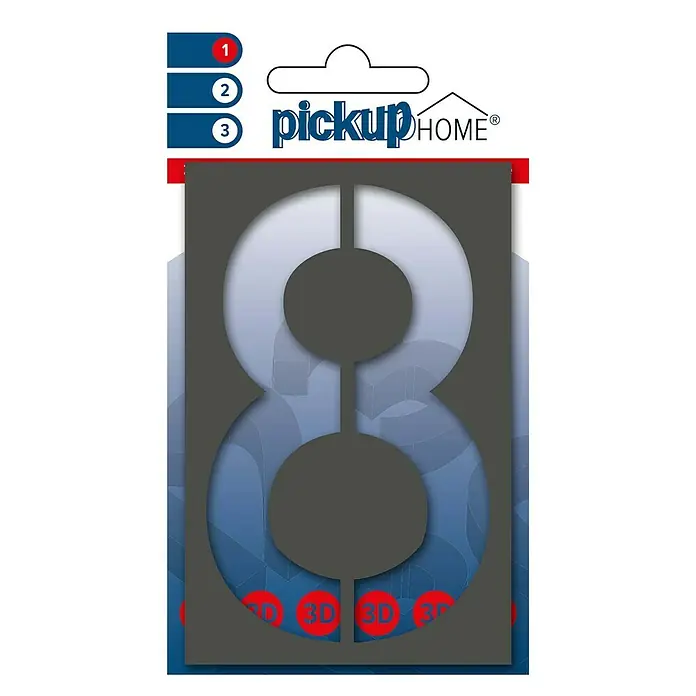 Pickup 3D Home Huisnummer Milan - Hoogte: 10 cm, Motief: 8, Grijs, Kunststof, Zelfklevend