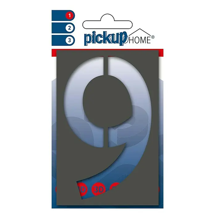 Pickup 3D Home Huisnummer - Hoogte: 10 cm, Motief: 9, Grijs, Kunststof, Zelfklevend
