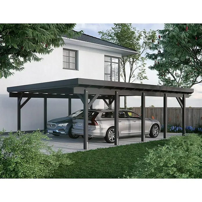 Carport KH 331 - 7,54 x 6,34 m, Einfahrtshöhe: 2,25 m, Schneelast: 250 kg/m², Anthrazit