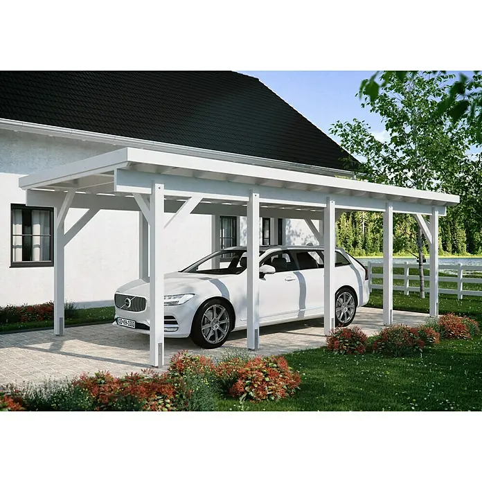 Carport KH 320 - 7,54 x 3,44 m, Einfahrtshöhe: 2,25 m, Schneelast: 250 kg/m², Weiß