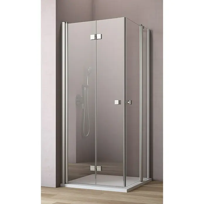 GEO Hit Eckdusche B-E420 - 80 x 100 x 202,2 cm, Unbeschichtet, Stärke: 6 mm, Silber - Vorderansicht