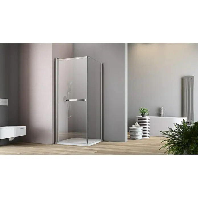 GEO Hit Eckdusche B-F10P - 90 x 100 x 202,2 cm, Beschichtet, DIN Anschlag: Links, Stärke: 6 mm, Silber - Vorderansicht