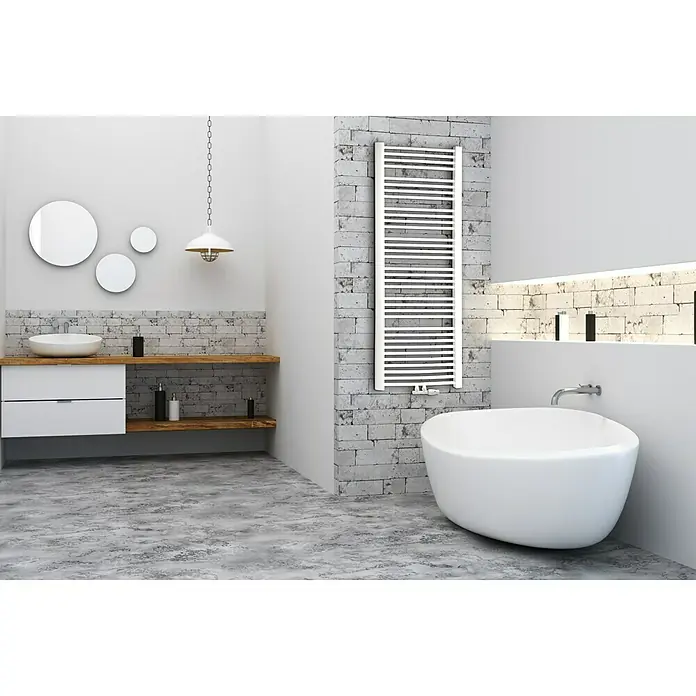 Camargue Badheizkörper Trapezo - 60 x 170 cm, Anschlüsse: Unten mittig, 892 W, Weiß - Stimmungsaufnahme