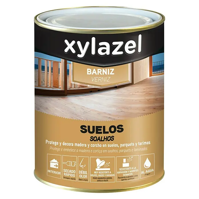 Xylazel Barniz para suelos de madera al Agua - Incoloro, 750 ml, Brillante