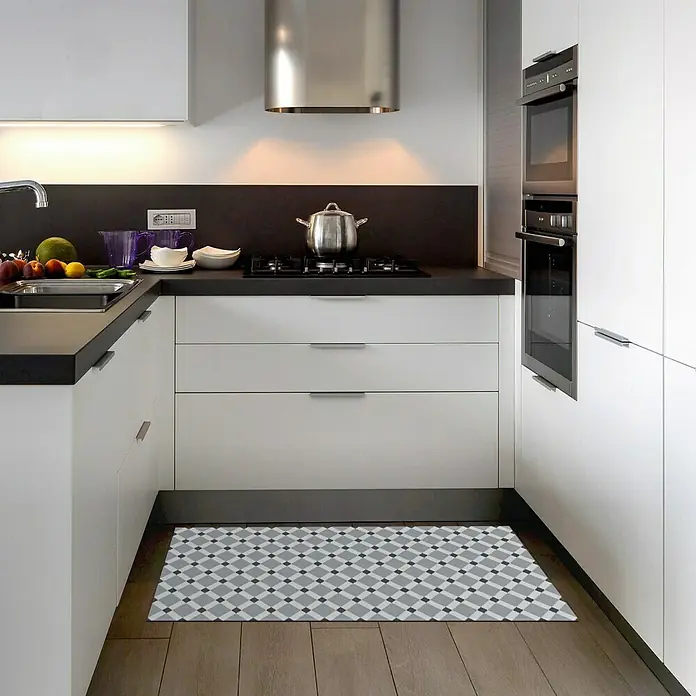 Alfombra de vinilo Croma Gres - Blanco/gris, 110 x 50 cm