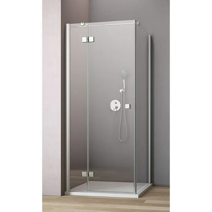 GEO Hit Eckdusche B-F300 - 80 x 80 x 200 cm, Beschichtet, DIN Anschlag: Links, Stärke: 6 mm, Silber - Vorderansicht
