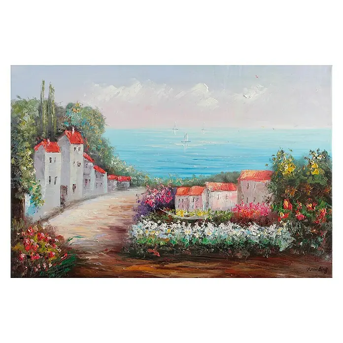 Cuadro pintado a mano Dipinto Village - Pueblo costero