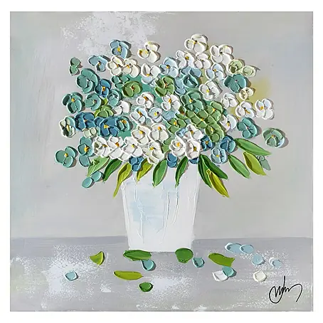 Cuadro pintado a mano Dipinto Green and blue flowers