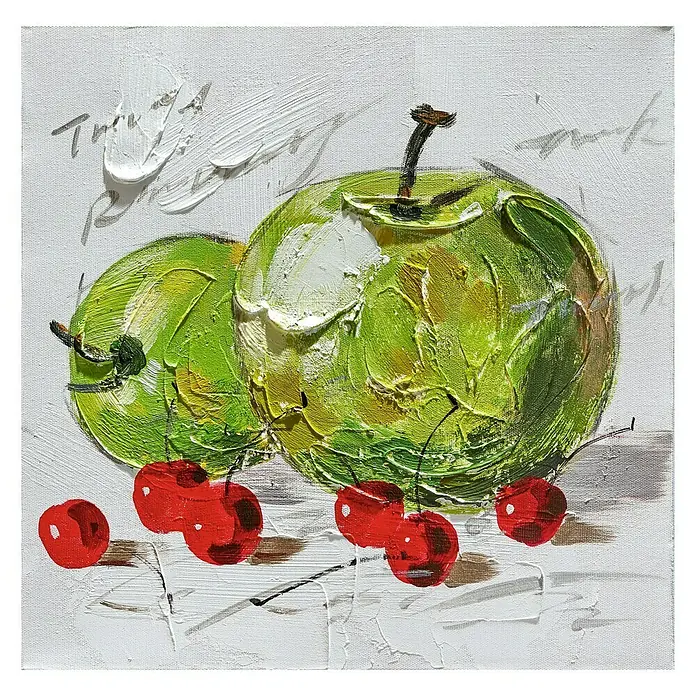 Cuadro pintado a mano Dipinto Apples - Manzanas, An x Al: 30 x 30 cm