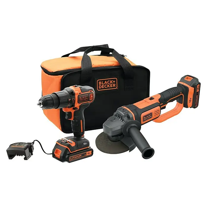 Black+Decker Taladro atornillador percutor de batería + amoladora BCK24D2S-QW - 18 V, 1,5 Ah, 2 baterías