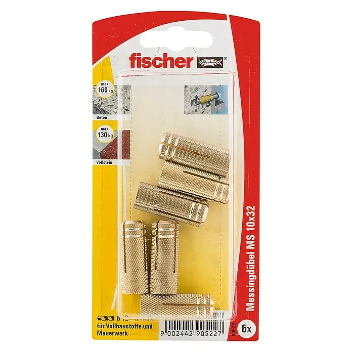 Fischer Messingdübel MS - Ø x L: 12 x 32 mm, M10 Innengewinde, Messing, 6 Stk.