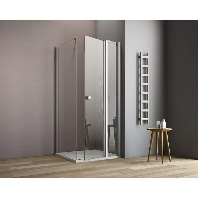 GEO Hit Eckdusche B-F200 - 100 x 100 x 202,2 cm, Unbeschichtet, DIN Anschlag: Rechts, Stärke: 6 mm, Silber - Stimmungsaufnahme