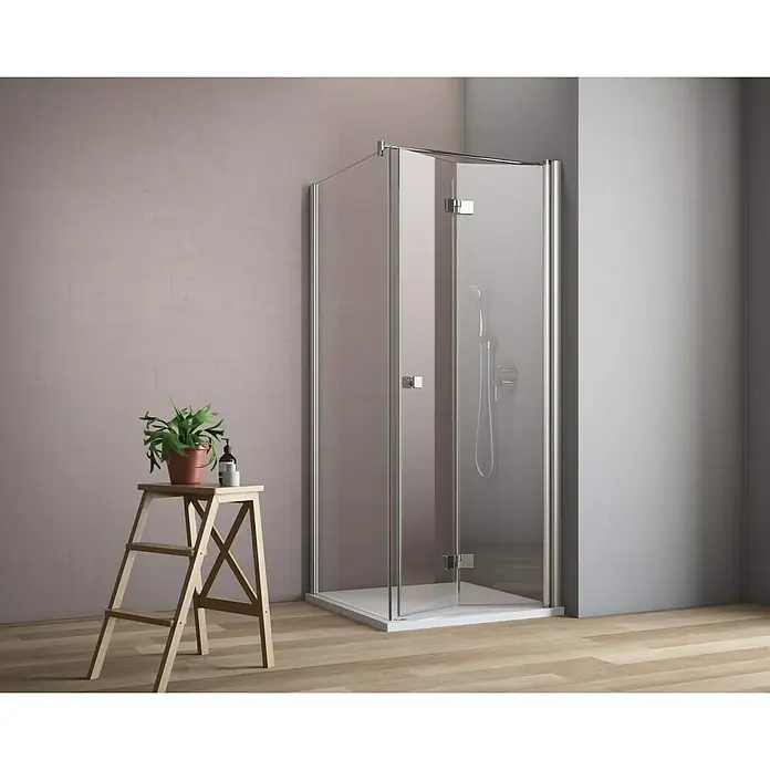 GEO Hit Eckdusche B-F400 - 80 x 100 x 202,2 cm, Unbeschichtet, DIN Anschlag: Rechts, Stärke: 6 mm, Silber - Stimmungsaufnahme