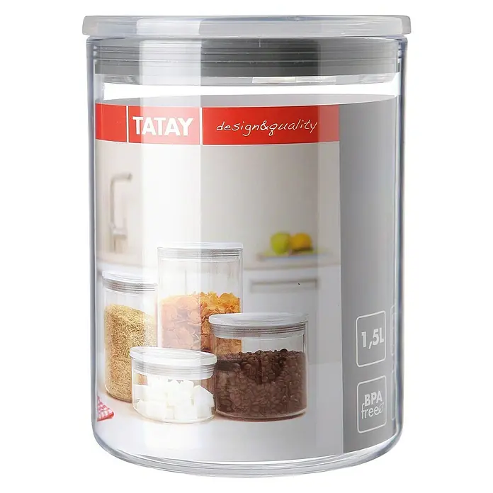 Tatay Bote de cocina 1,5L - L x An x Al: 12,5 x 12,5 x 17 cm, Transparente