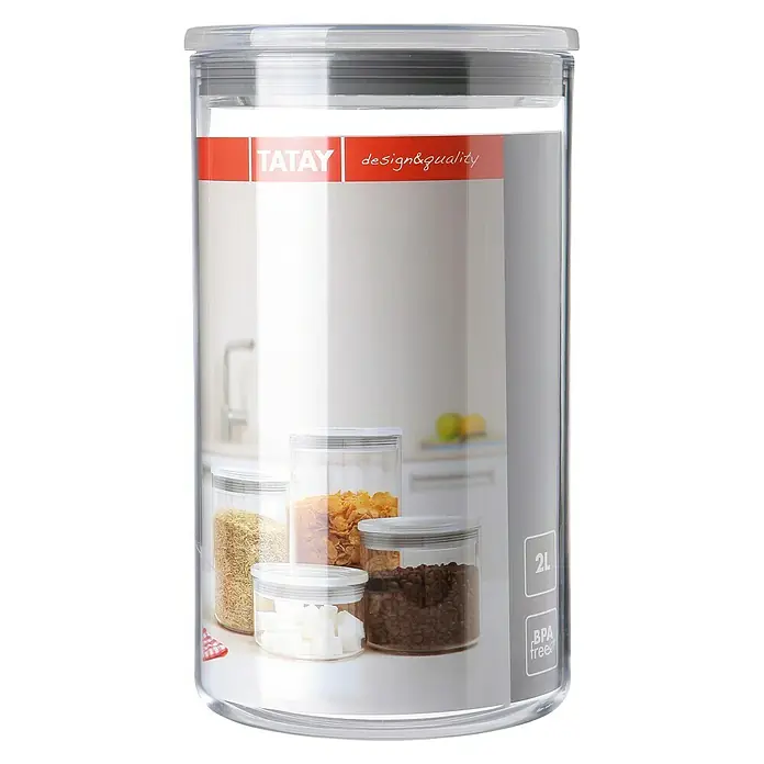 Tatay Bote de cocina 2L - L x An x Al: 12,5 x 12,5 x 22 cm, Transparente