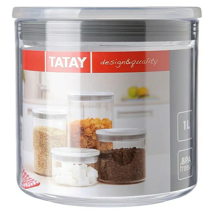 Tatay Bote de cocina 1L - L x An x Al: 12,5 x 12,5 x 12,5 cm, Transparente