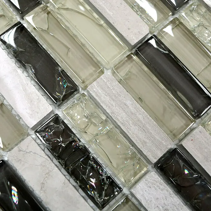 Mosaikfliese Crystal Mix XIC S1252 - 32,2 x 31 cm, Grau/Grün, Glänzend