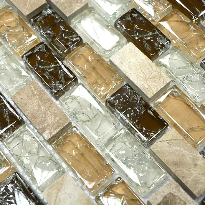 Mosaikfliese Crystal Mix XIC B1153 - 30 x 28,5 cm, Beige, Glänzend