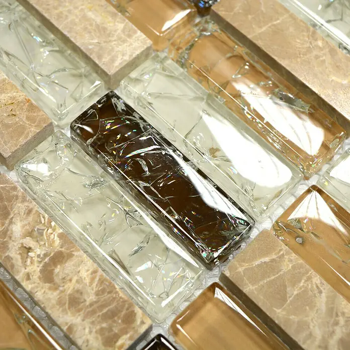 Mosaikfliese Crystal Mix XIC S1253 - 32,2 x 31 cm, Braun/Beige, Glänzend