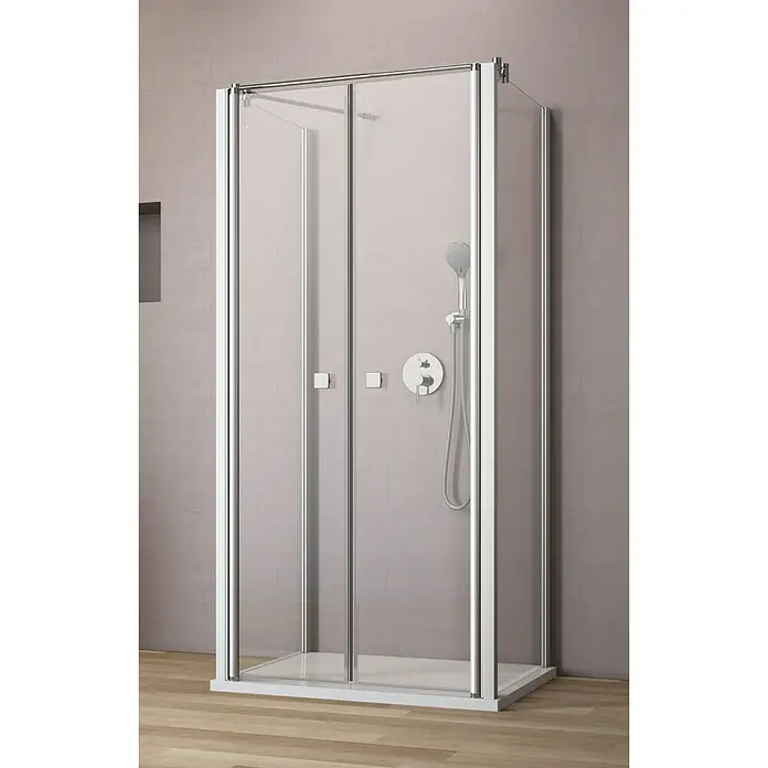 GEO Hit Duschkabine B-U110 - 90 x 100 x 202,2 cm, Beschichtet, Stärke: 6 mm, Silber - Vorderansicht