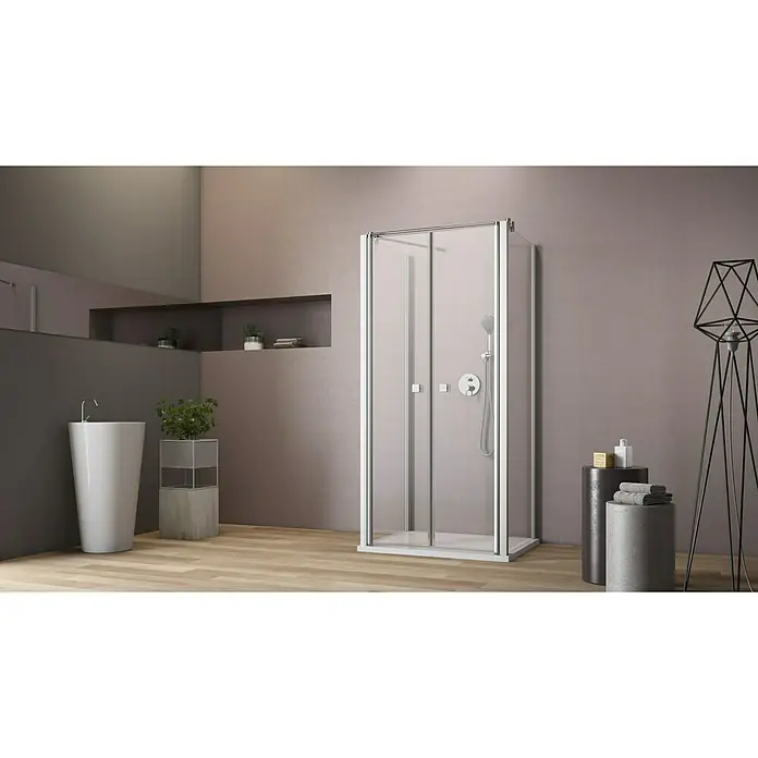 GEO Hit Duschkabine B-U110 - 90 x 100 x 202,2 cm, Beschichtet, Stärke: 6 mm, Silber - Vorderansicht