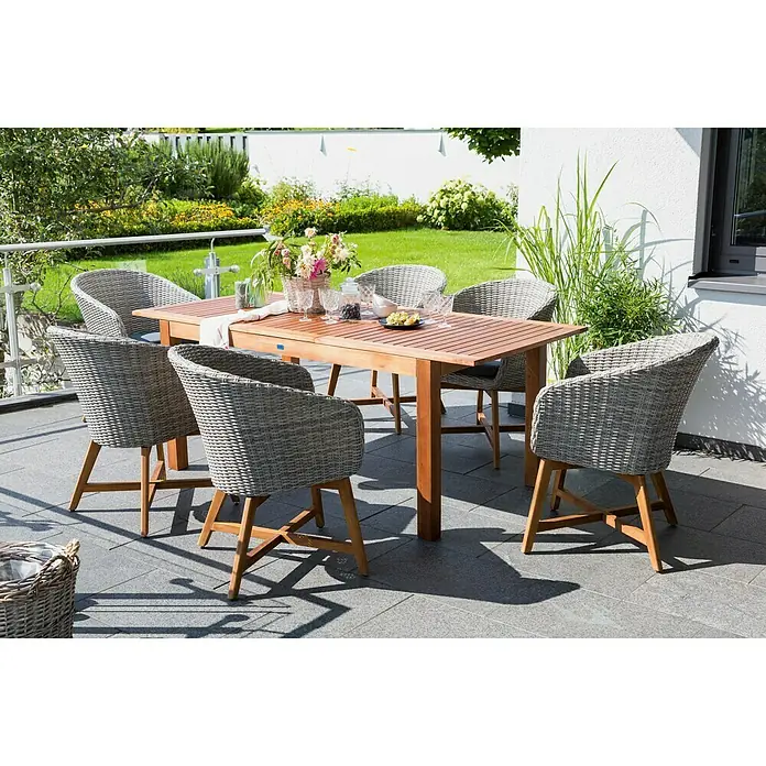 Sunfun Pauline Gartensessel - Bambus Grey, Anthrazit, Naturbraun, Polyrattan, Breite: 62 cm