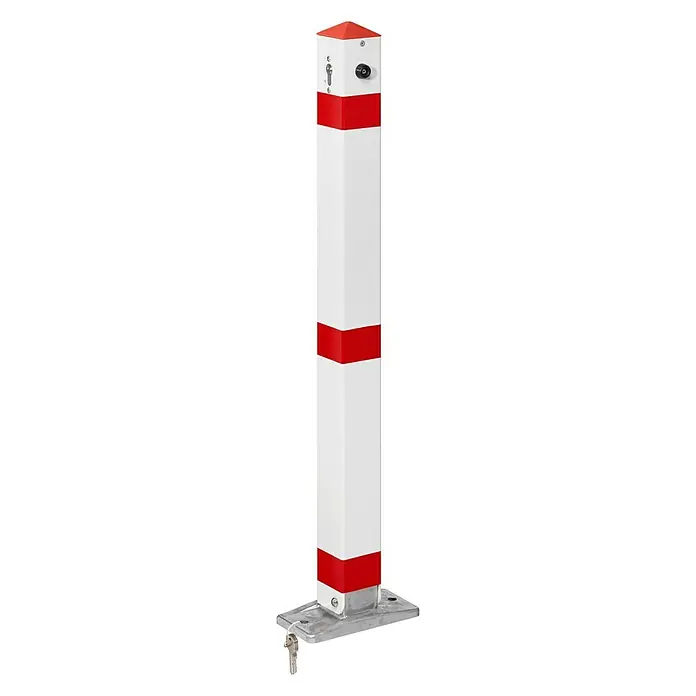 Sperrpfosten - Höhe über Boden: 900 mm, L x B: 70 x 70 mm, Aluminium, Profilzylinderschloss, Montageart: Aufdübeln, Weiß/Rot - Vorderansicht