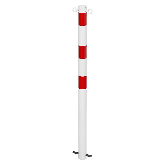 Sperrpfosten - Höhe über Boden: 900 mm, Durchmesser: 60 mm, Stahl, 2 Ösen, Montageart: Einbetonieren, Weiß/Rot