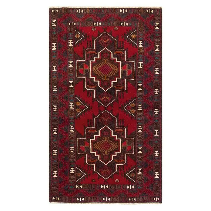 Alfombra Afganistan Baluch - Burdeos, 130 x 80 cm, Lana