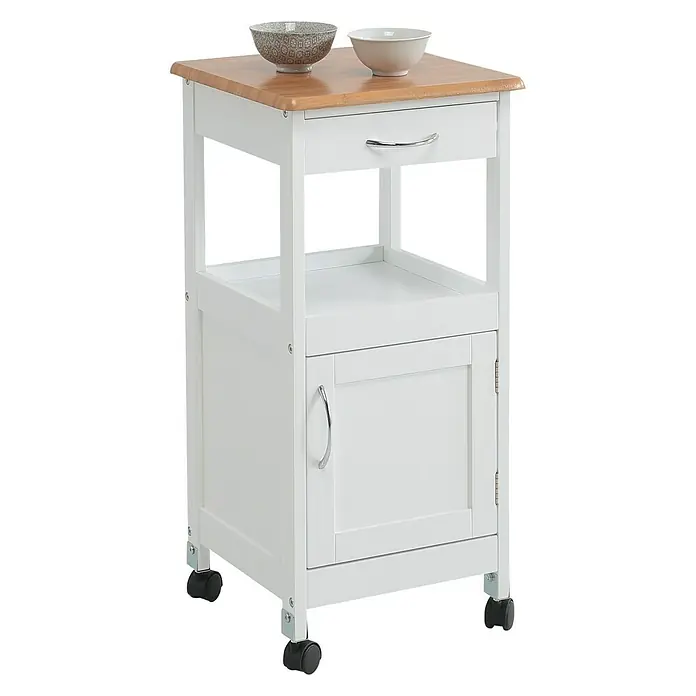 Carro de cocina con puertas - L x An x Al: 37 x 37 x 76 cm, Blanco/Bambú