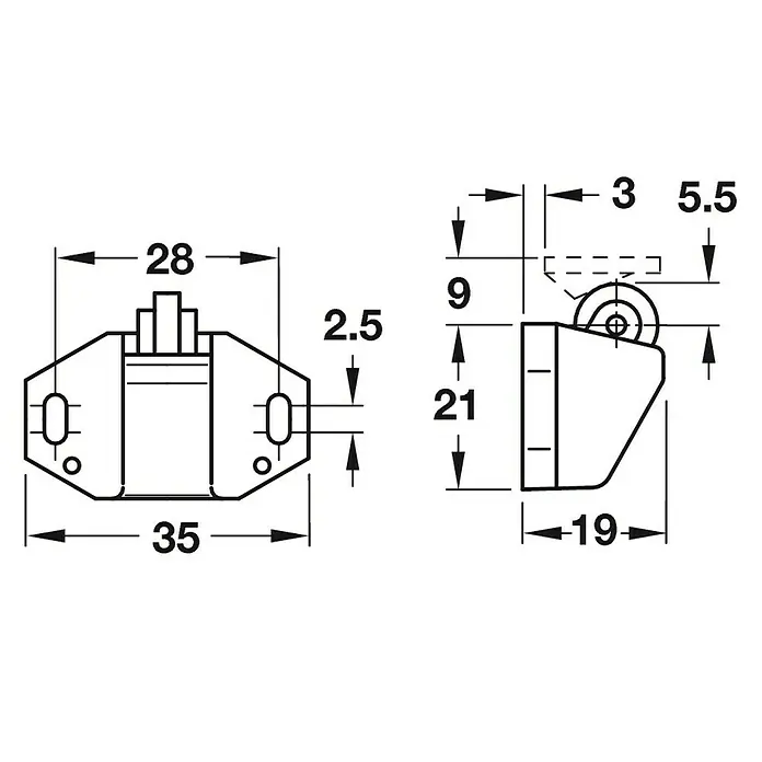 Häfele Rolsluiting - l x b x h: 21 x 35 x 19 mm, Kunststof, Wit - Vooraanzicht