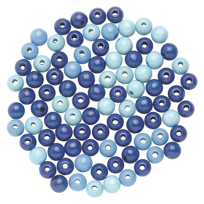 Glorex Holzperlen - Blau, Durchmesser: 8 mm, 80 Stk. - Vorderansicht