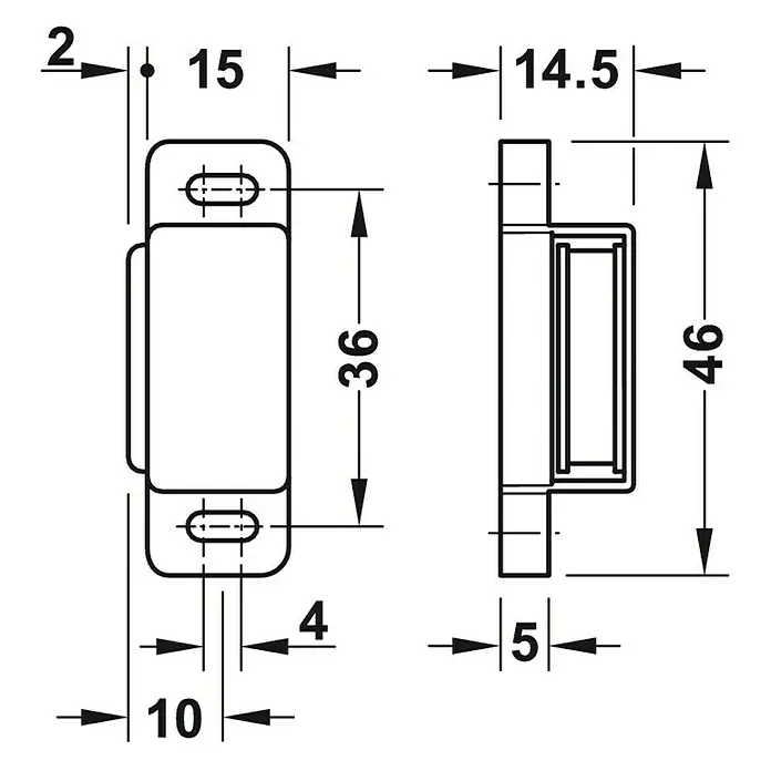 Häfele Magneetsluiting - Hechtsterkte: 2 kg, l x b x h: 15 x 13,5 x 45,5 mm, Wit - Vooraanzicht