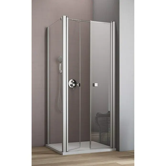 GEO Hit Eckdusche B-F110 - 100 x 100 x 202,2 cm, Beschichtet, DIN Anschlag: Rechts, Stärke: 6 mm, Silber - Stimmungsaufnahme