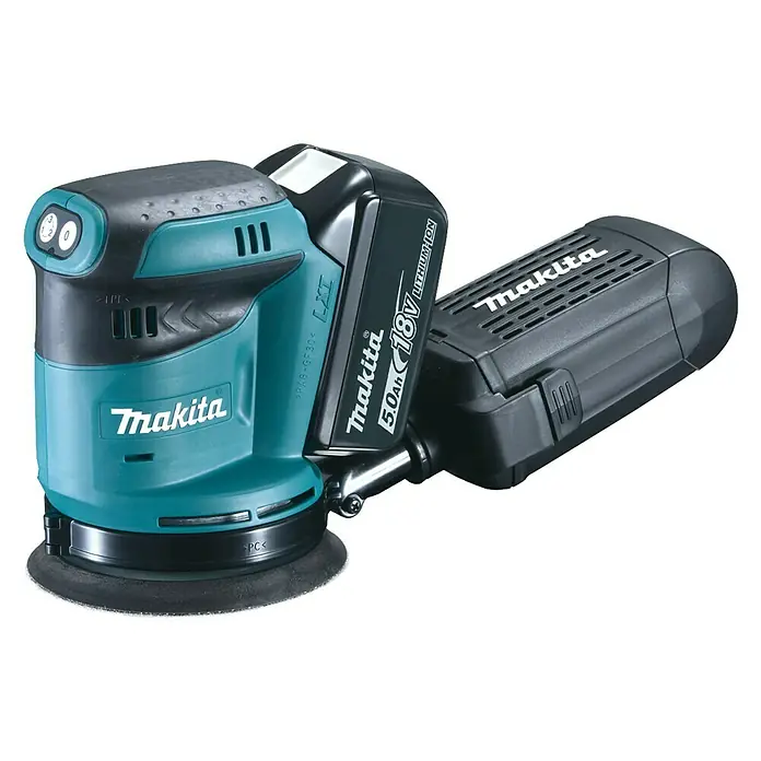 Makita Akku-Exzenterschleifer DBO180RTJ - 18 V, 2 Akkus, 5 Ah, Durchmesser Schleifteller: 125 mm - Vorderansicht