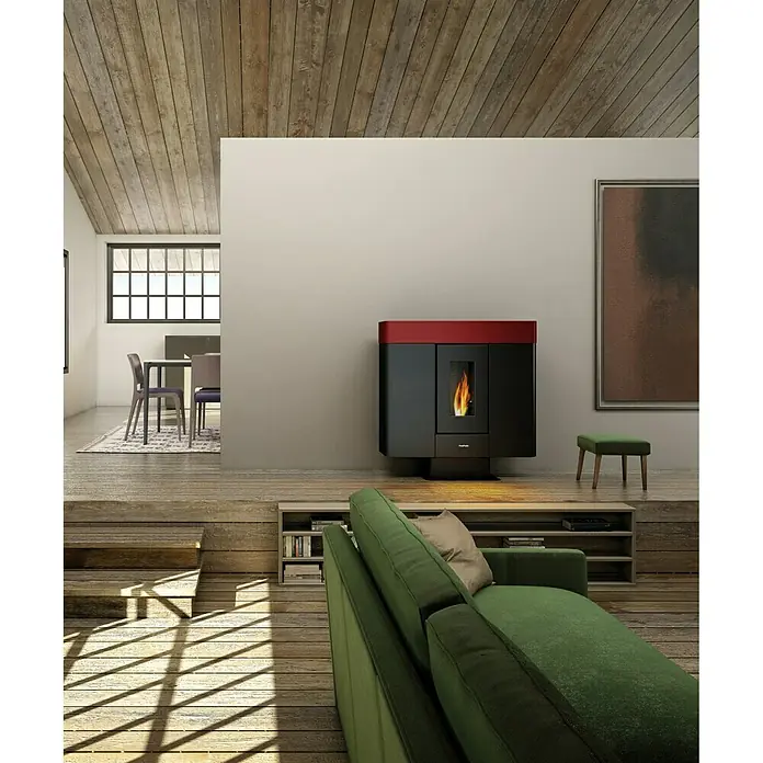 FreePoint Pelletofen Moon Airtight - 3 kW - 10 kW, Raumheizvermögen: 240 m³, Schwarz/Bordeaux