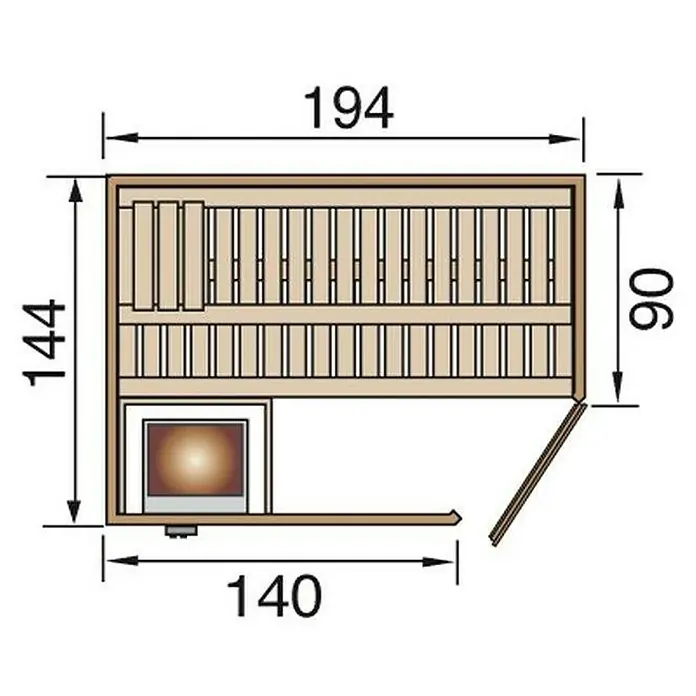 Weka Elementsauna 508 GT Gr.2 - Ohne Ofen, 144 x 194 x 199 cm - Vorderansicht