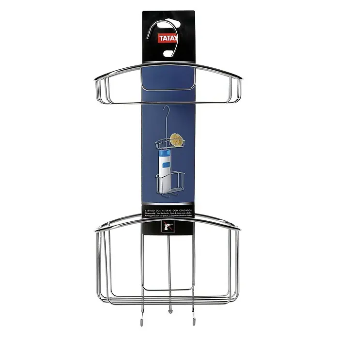 Tatay Cesta de baño colgante doble - 9 x 22,5 x 60 cm, Cromo