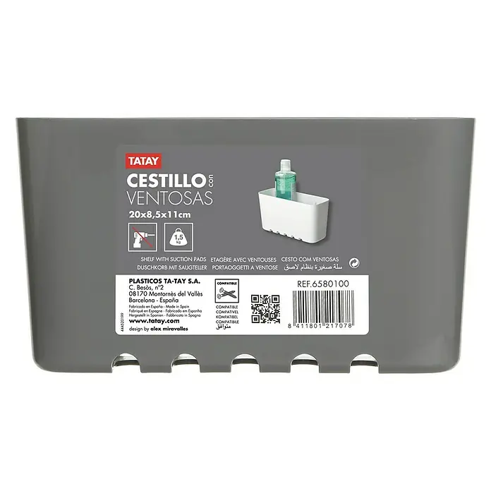 Tatay Cesta de baño Standard - 8,5 x 20 x 11 cm, Gris