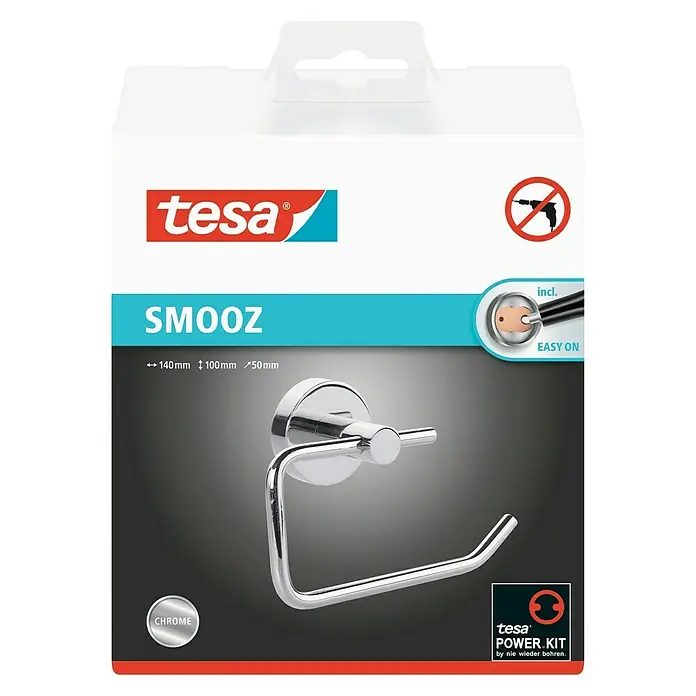 Tesa Smooz Portarrollos papel higiénico Smooz - Sin tapa, Cromo, Brillante