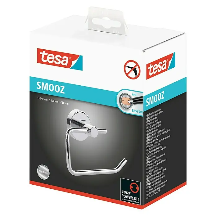 Tesa Smooz Toilettenpapierhalter - Ohne Deckel, Chrom, Glänzend