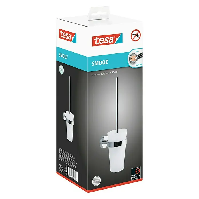 Tesa Hukk WC-Bürstengarnitur Smooz - Glas, Weiß, Chrom
