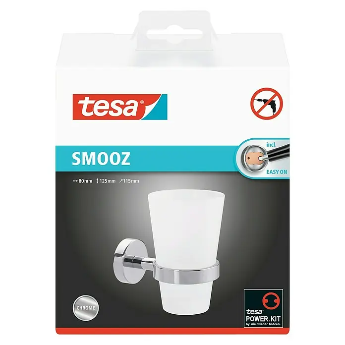 Tesa Hukk Zahnputzbecher Smooz - Mit Halterung, Metall, Satiniert/Chrom